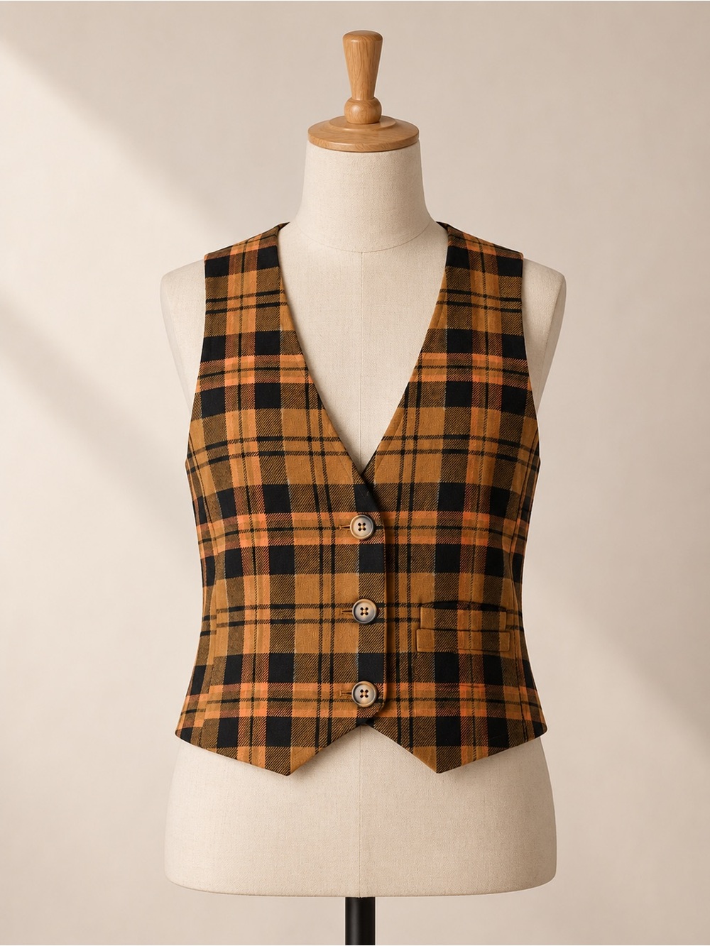 We The Free Plaid Button Front Vest 3 Button Cinch Back Size XS Free People NWOT
